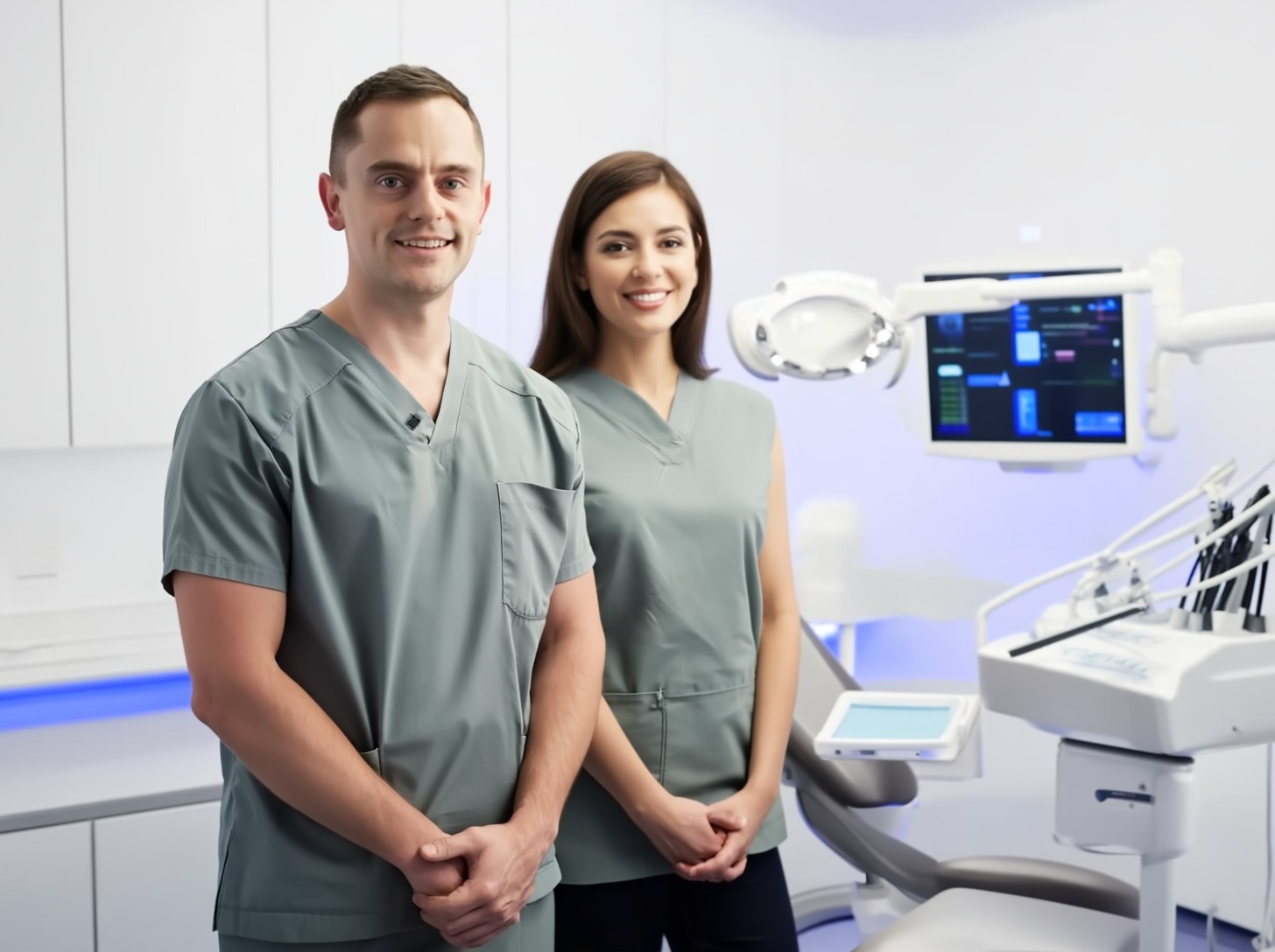 Dr. Juan Miguel Fernández con su equipo en el consultorio